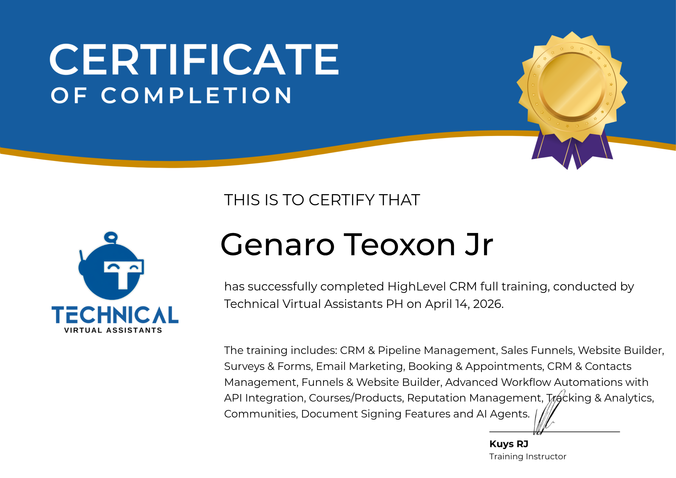 HighLevel CRM Certificate